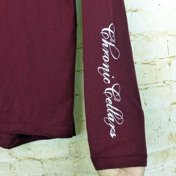Chronic Clothing Chronic Cellars Shirt Women M Burgundy LS Graphic Logo Skull - Picture 8 of 13